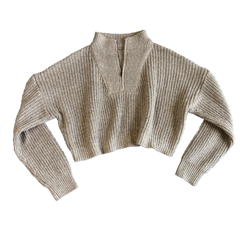 Shien Women's Medium‎ 1/4 Zip Cropped Sweater - Oversized